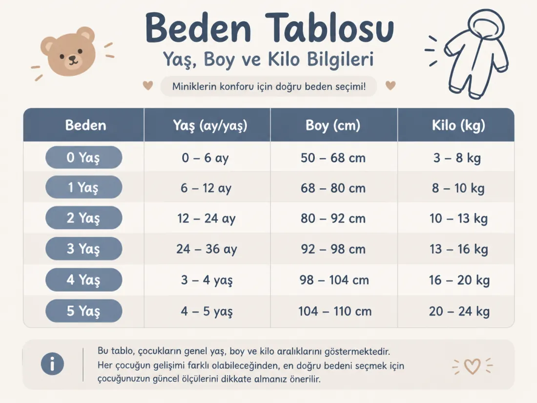 COZYMINO Peluş Astarlı Kışlık Tulum, kaynak mağazanın beden tablosu